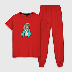 Пижама хлопковая женская Лисса в очках, цвет: красный