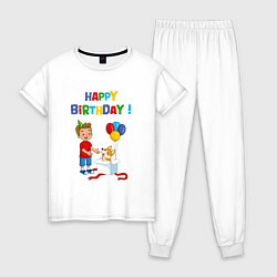Пижама хлопковая женская С днём рождения корги, цвет: белый