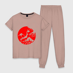 Пижама хлопковая женская Флаг Японии - красное солнце, цвет: пыльно-розовый