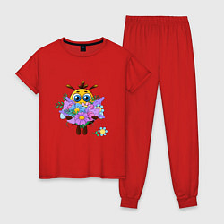 Пижама хлопковая женская Пчелка с цветами, цвет: красный
