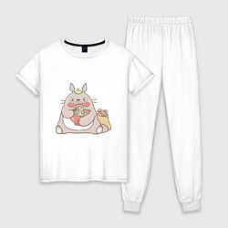 Пижама хлопковая женская Голодный Тоторо, цвет: белый