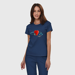 Пижама хлопковая женская Здоровое сердце - стетоскоп, цвет: тёмно-синий — фото 2