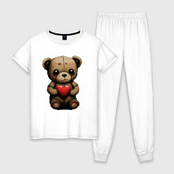 Пижама хлопковая женская Влюбленный медвежонок, цвет: белый