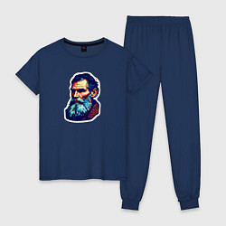 Пижама хлопковая женская Лев Толстой арт, цвет: тёмно-синий