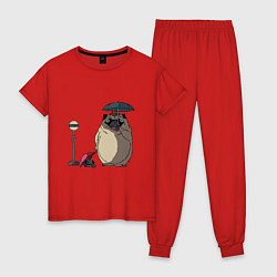 Пижама хлопковая женская Тоторо мопс, цвет: красный