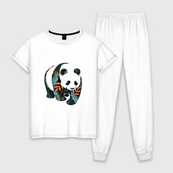 Пижама хлопковая женская Панда в цветочном принте, цвет: белый