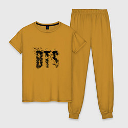 Пижама хлопковая женская BTS logo, цвет: горчичный