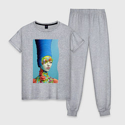 Пижама хлопковая женская Юная Мардж Симпсон - нейросеть, цвет: меланж