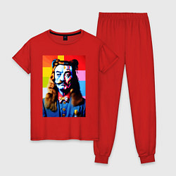 Пижама хлопковая женская Salvador Dali and neural network, цвет: красный