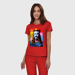 Пижама хлопковая женская Salvador Dali and neural network, цвет: красный — фото 2