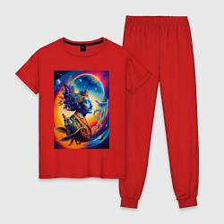 Пижама хлопковая женская Salvador Dali - space portrait - neural network, цвет: красный
