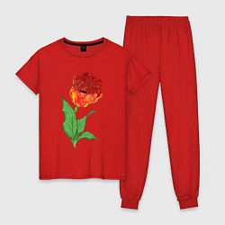 Пижама хлопковая женская Весенний тюльпан, цвет: красный