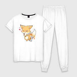 Пижама хлопковая женская Милая лисичка подралась с мышкой, цвет: белый