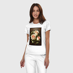 Пижама хлопковая женская Белые розы, цвет: белый — фото 2