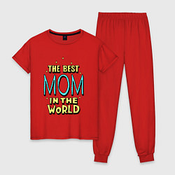 Пижама хлопковая женская Лучшая мама в мире со звёздочками, цвет: красный