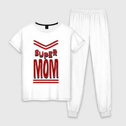 Пижама хлопковая женская Super mom большие бувы, цвет: белый