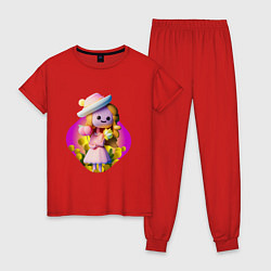 Пижама хлопковая женская Мимозы и кукла, цвет: красный
