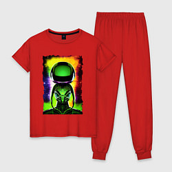 Пижама хлопковая женская Bizarre alien - neural network - neon glow, цвет: красный