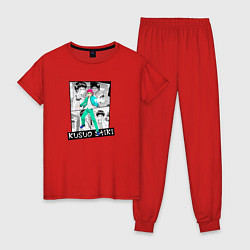 Пижама хлопковая женская Кусуо Сайки на фоне манги, цвет: красный
