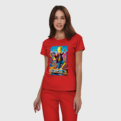 Пижама хлопковая женская Барт Симпсон скейтбордист - фантазия, цвет: красный — фото 2