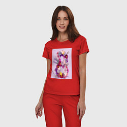 Пижама хлопковая женская Восемь из цветов, цвет: красный — фото 2