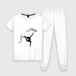 Пижама хлопковая женская Гимнастка с лентой, цвет: белый