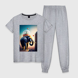 Пижама хлопковая женская Слон, что держит город, цвет: меланж