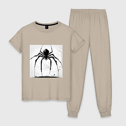 Пижама хлопковая женская Чёрный паук, Редан, цвет: миндальный