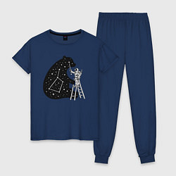 Пижама хлопковая женская Космонавт и малая медведица, цвет: тёмно-синий