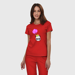 Пижама хлопковая женская Панда летит с шарами, цвет: красный — фото 2