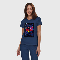 Пижама хлопковая женская Путешествие в космическую вселенную, цвет: тёмно-синий — фото 2