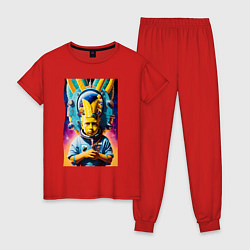 Пижама хлопковая женская Космонавт Барт Симпсон - фантазия, цвет: красный