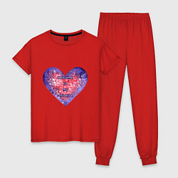 Пижама хлопковая женская Космическое сердце, цвет: красный