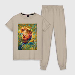 Пижама хлопковая женская Abstract Vincent van Gogh - surrealism self-portra, цвет: миндальный