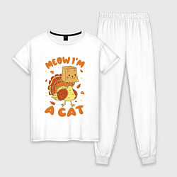Пижама хлопковая женская Meow im a cat, цвет: белый