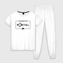 Пижама хлопковая женская Portal gaming champion: рамка с лого и джойстиком, цвет: белый