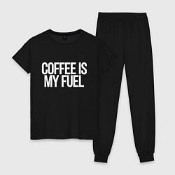 Пижама хлопковая женская Coffee is my fuel, цвет: черный