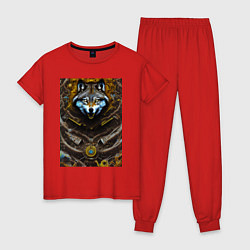 Пижама хлопковая женская Охота на волка, цвет: красный