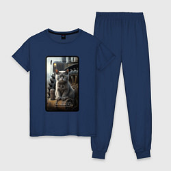 Пижама хлопковая женская Челябинск котик, цвет: тёмно-синий