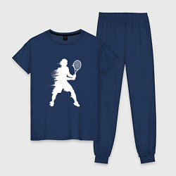 Пижама хлопковая женская Белый силуэт теннисиста, цвет: тёмно-синий