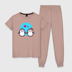 Пижама хлопковая женская Penguins love, цвет: пыльно-розовый