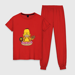 Пижама хлопковая женская Буддизм Симпсон, цвет: красный