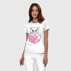 Пижама хлопковая женская Влюбленный котик, цвет: белый — фото 2