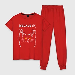 Пижама хлопковая женская Megadeth rock cat, цвет: красный