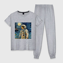 Пижама хлопковая женская Космонавт на луне в стиле Ван Гог, цвет: меланж