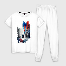 Пижама хлопковая женская Прогулка по Москве - коллекция Бело-сине-красный -, цвет: белый