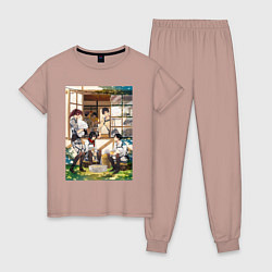Пижама хлопковая женская Атака Титанов - Мирная уборка, цвет: пыльно-розовый