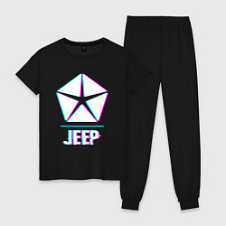 Пижама хлопковая женская Значок Jeep в стиле glitch, цвет: черный
