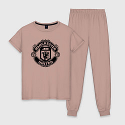 Пижама хлопковая женская Manchester United black, цвет: пыльно-розовый