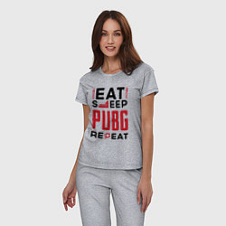 Пижама хлопковая женская Надпись: eat sleep PUBG repeat, цвет: меланж — фото 2